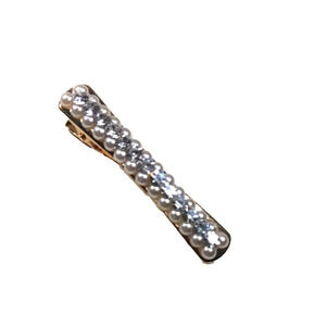 Rose Gold Tone Faux Pearl Hair Clip Clear Rhinestone Party Church